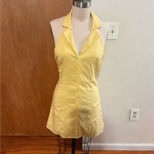 NWT SNDYS Yellow Halter Button-Front Mini Dress
